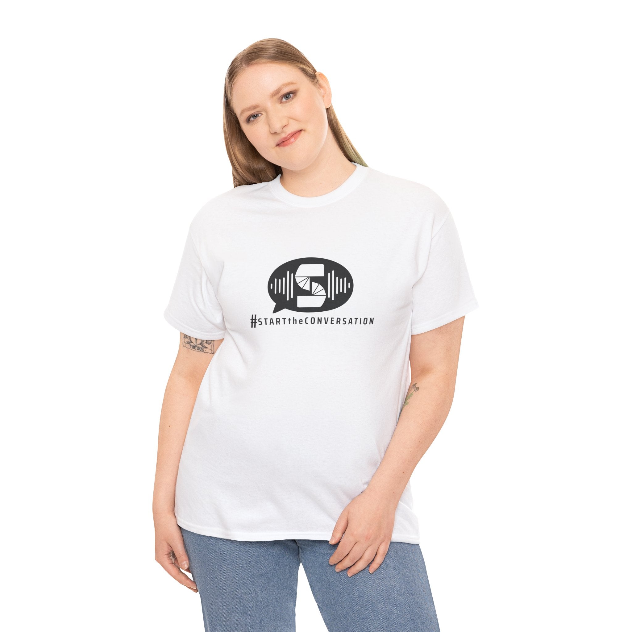 start the conversation front print tee