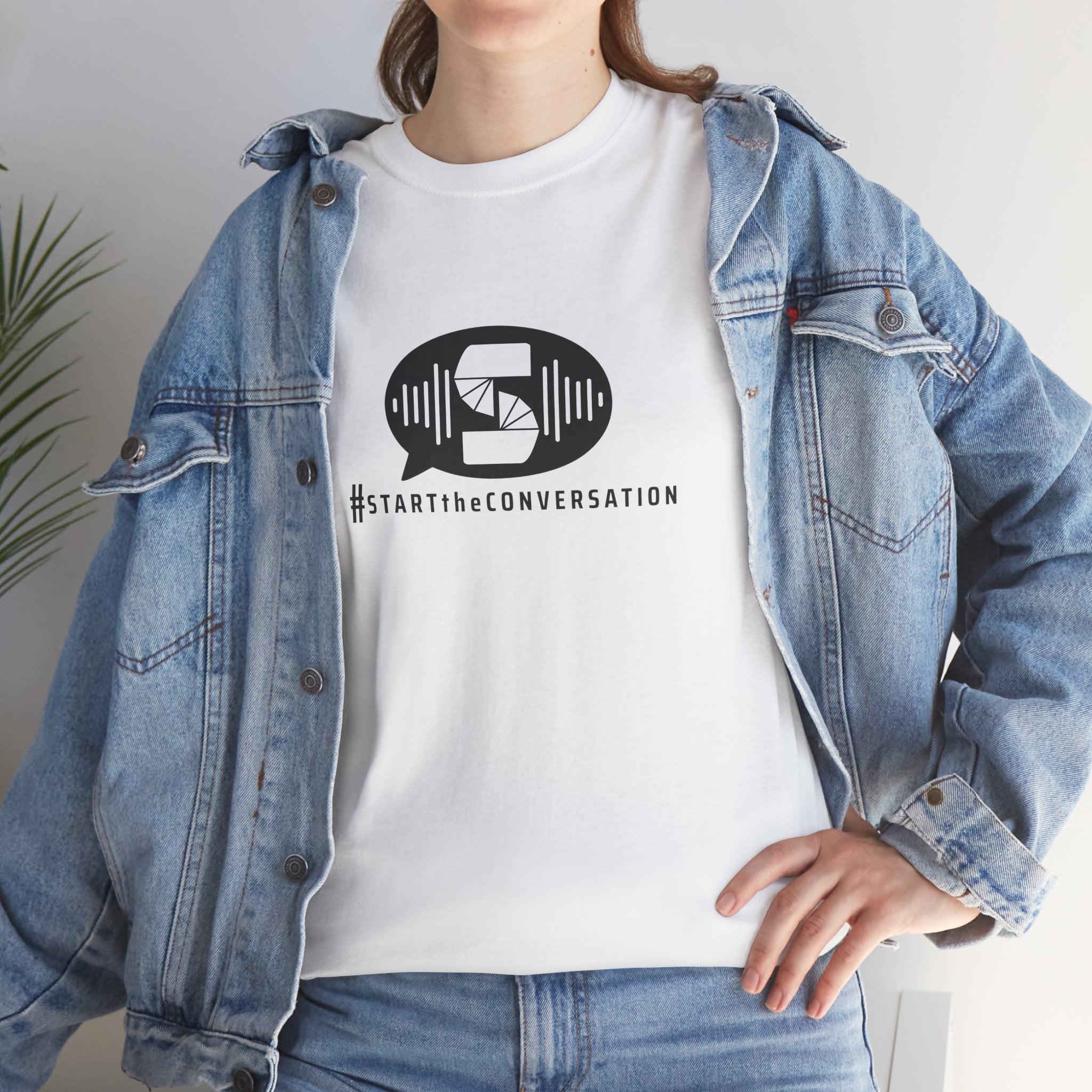 start the conversation front print tee