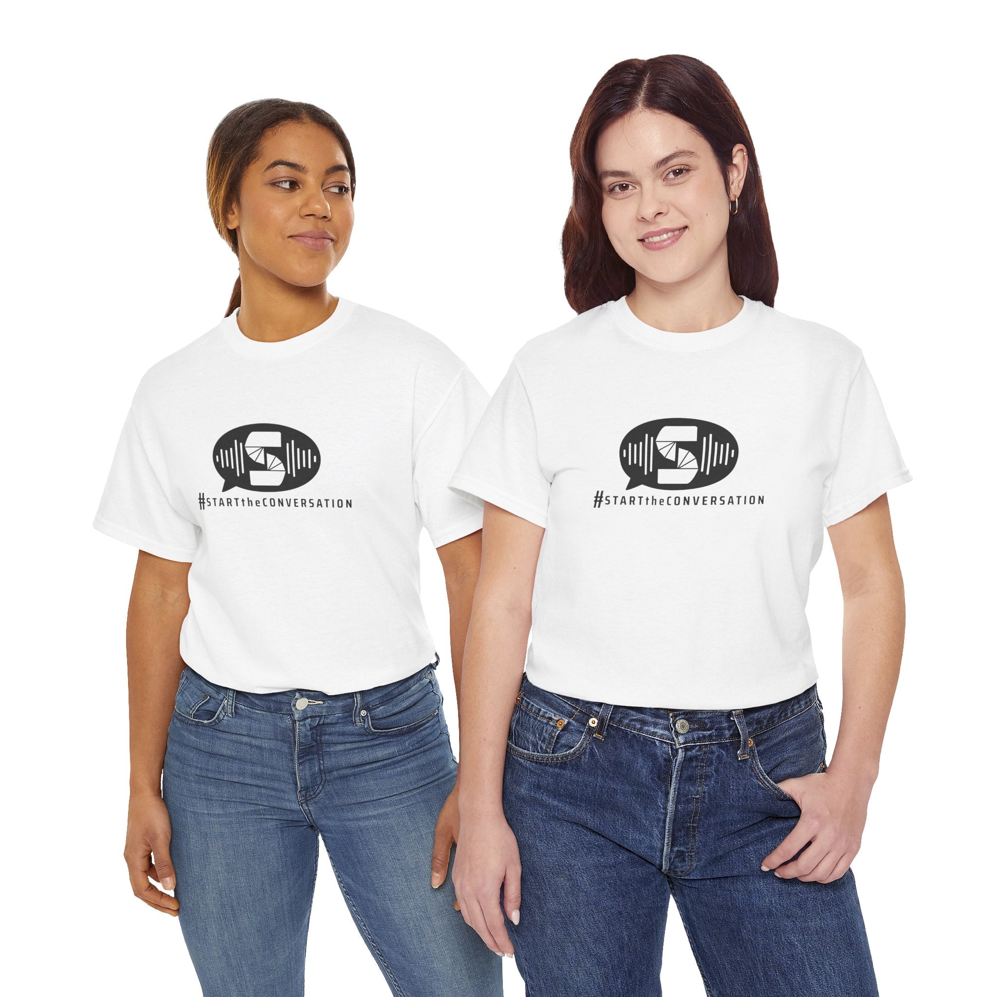start the conversation front print tee